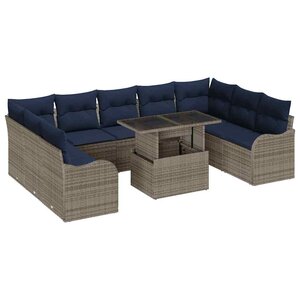 vidaXL Ensemble de canapé de jardin 10 Pièces Gris Poly rotin
