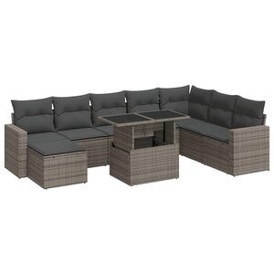 vidaXL Salon de jardin 9 Pièces avec coussins gris résine tressée
