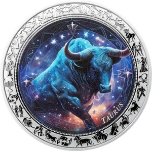 Pièce de monnaie en Argent 5 Cedis g 31.1 (1 oz) Millésime 2025 Space Zodiac TAURUS