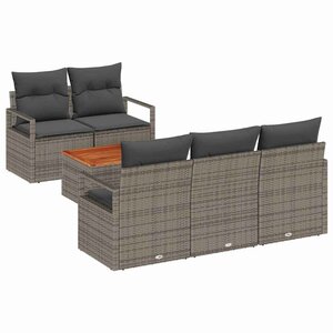 vidaXL Ensemble de canapé de jardin avec coussin 6 Pièces Gris Poly rotin