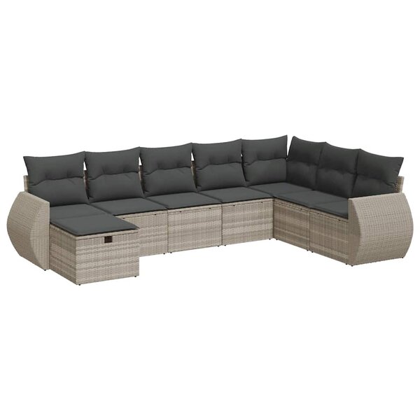 vidaXL Salon de jardin 8 Pièces avec coussins gris clair résine tressée
