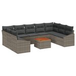 vidaXL Ensemble de Canapé de Jardin de 10 Pièces avec Coussins Gris Poly Rattan Acacia