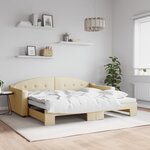 vidaXL Lit de jour avec lit gigogne crème 90x200 cm tissu