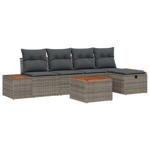 vidaXL Ensemble de Canapés de Jardin 6 Pièces avec Coussins Gris Poly Rattan