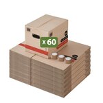 Pack and Move - Lot 60 Cartons Déménagement Livres Premium - 40 X 30 X 30 Cm - Extrême Résistance 30 KG - Poignées Renforcées - 3 Adhésifs Offerts