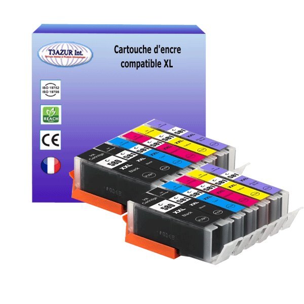 12 Cartouches compatibles avec Canon Pixma TS705, TS8100, TS8150, TS8151, TS8152, TS8200, TS8240 remplace Canon PGI-580, CLI-581 XL - T3AZUR