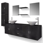 vidaXL Meuble de salle de bain 11 Pièces avec lavabo et robinet Noir