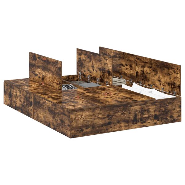 vidaXL Cadre de lit avec rangement Chêne fumé 140 x 190 cm