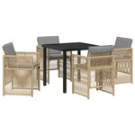 Ensemble de salle à manger de jardin vidaXL 5 pièces avec coussins beige en poly rotin