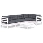 vidaXL Salon de jardin 6 Pièces avec coussins blanc bois de pin