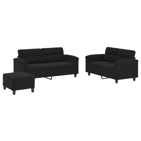 vidaXL Ensemble de canapés 3 Pièces avec coussins noir tissu microfibre