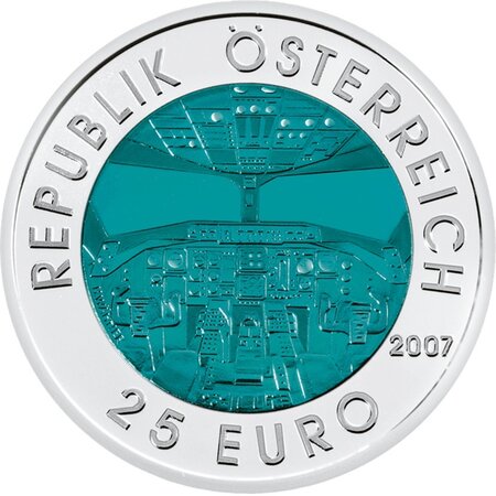 Pièce de monnaie 25 euro Autriche 2007 argent et niobium BU – Aviation autrichienne