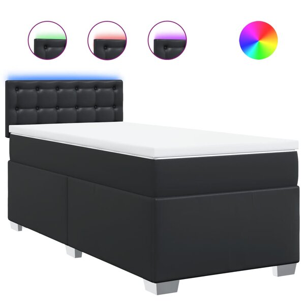 vidaXL Sommier à lattes de lit avec matelas Noir 90x190 cm Similicuir