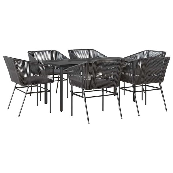 vidaXL Ensemble à manger de jardin coussins 7Pièces noir poly rotin verre