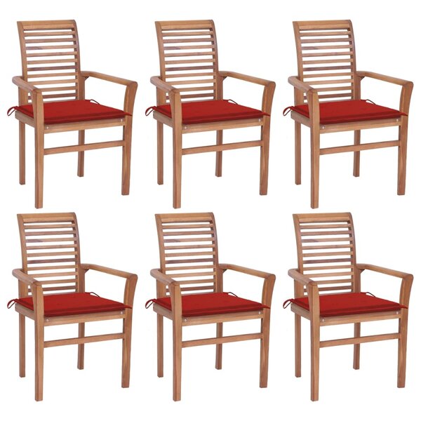 vidaXL Chaises à manger lot de 6 et coussins rouge Bois de teck solide