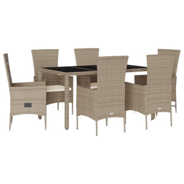 vidaXL Ensemble à manger de jardin et coussins 7 Pièces beige poly rotin
