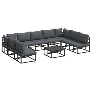 vidaXL Ensemble de canapé de jardin avec coussin 10 Pièces Noir Aluminium