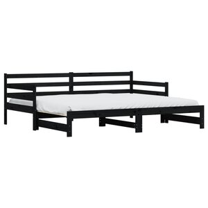 vidaXL Lit de jour avec lit gigogne noir 80x200 cm bois de pin massif