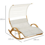 Bain de soleil transat design à bascule 2 pers. tétière & pare-soleil inclus bois pin pré-huilé textilène crème chiné