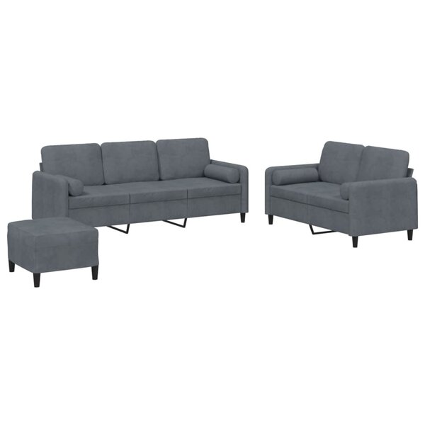 vidaXL Ensemble de canapés 3 Pièces avec coussins gris foncé velours