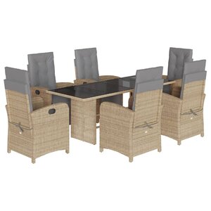 vidaXL Ensemble à manger de jardin et coussins 7 Pièces beige poly rotin