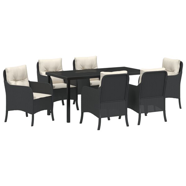 vidaXL Set de salle à manger de jardin de 7 pièces avec coussins en poly rattan noir