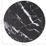 vidaXL Dessus de table noir Ø90x1 cm verre trempé avec design marbre