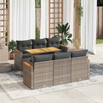 vidaXL Salon de jardin avec coussins 7 Pièces gris résine tressée acacia