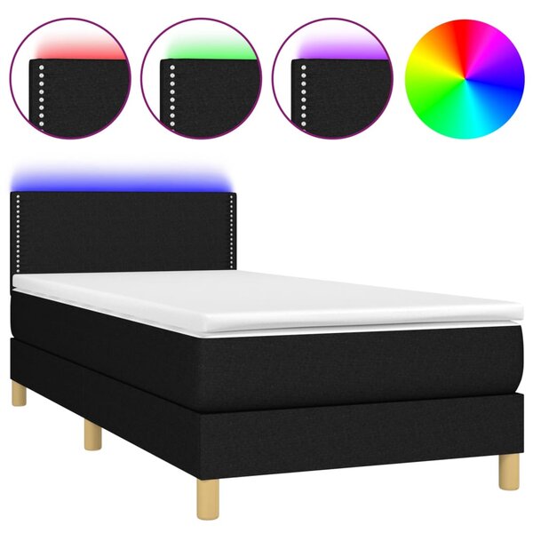 vidaXL Sommier à lattes de lit avec matelas et LED Noir 80x200cm Tissu
