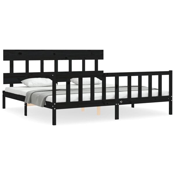 vidaXL Cadre de lit avec tête de lit noir 200x200 cm bois massif