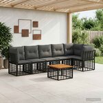 vidaXL Ensemble de canapé de jardin 7 pc Noir et Gris foncé polyrotin