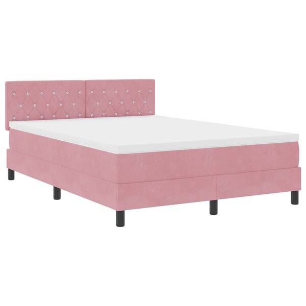 Literie Box Spring vidaXL avec Matelas Rose 140x200 cm Velours