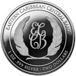 Pièce de monnaie en Argent 2 Dollars g 31.1 (1 oz) Millésime 2023 ST LUCIA EC8