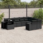 vidaXL Salon de jardin 10 Pièces avec coussins noir résine tressée