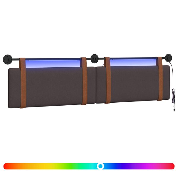 vidaXL Tête de lit suspendue Avec lumière LED Marron foncé PU antique