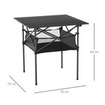 Table pliante table de camping table de jardin filet rangement + sac transport plateau alu. châssis métal époxy noir