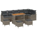 vidaXL Ensemble de canapés de jardin de 10 pièces avec coussins gris en poly rattan et acacia