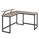Nureau en forme de L table d’angle avec support d’écran pour étudier jouer travailler gain d’espace pieds réglables cadre métallique assemblage facile grège et noir 12_0001315