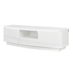 Meuble TV 2 portes + 1 tiroir + LED - Contemporain - Blanc brillant - L 140 x P 45 x H 41 cm - FLORENCE
