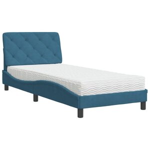 vidaXL Lit avec matelas bleu 90x200 cm velours