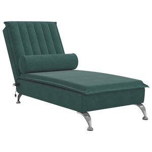 vidaXL Chaise longue de massage avec traversin vert foncé velours