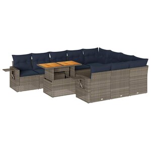 vidaXL Salon de jardin 11 Pièces avec coussins gris résine tressée