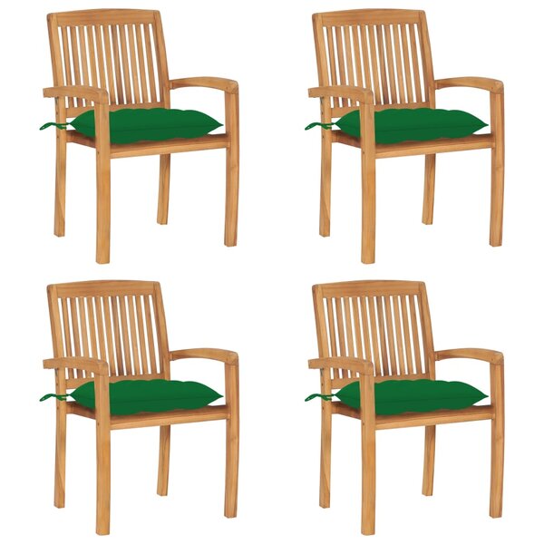 vidaXL Chaises de jardin empilables avec coussins lot de 4 Teck solide