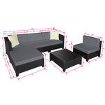 Tectake Salon bas de jardin AMY 5 places avec 2 sets de housses - noir