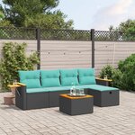 vidaXL Salon de jardin 6 Pièces avec coussins noir résine tressée