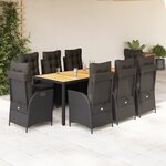vidaXL Ensemble à manger de jardin 9Pièces coussins noir résine tressée