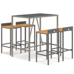 vidaXL Ensemble de bar jardin 5 Pièces gris poly rotin/bois massif acacia