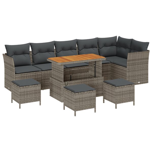 Ensemble de Canapés de Jardin de 10 Pièces avec Coussins en Gris Poly Rotin Acacia
