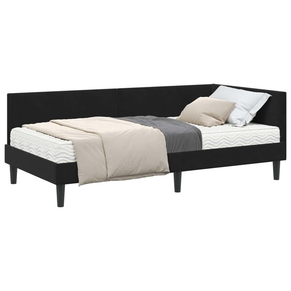 vidaXL Cadre de lit d'angle avec matelas 2 pc Noir 90 x 200 cm Velours