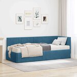 vidaXL Cadre de lit d'angle avec matelas 2 Pièces Bleu Velours
